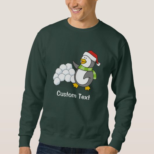 雪玉を振るクリスマスペンギン スウェットシャツ (正面)