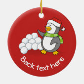 雪玉を振るクリスマスペンギン セラミックオーナメント (裏面)