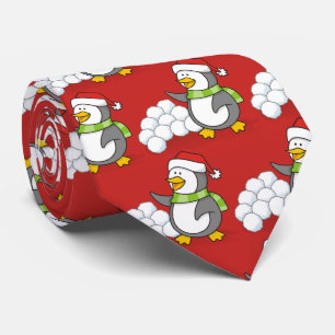 雪玉を振るクリスマスペンギン ネクタイ