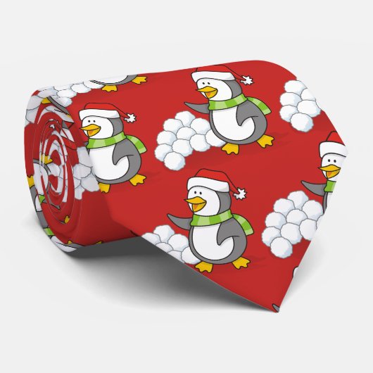 雪玉を振るクリスマスペンギン ネクタイ (ロール)