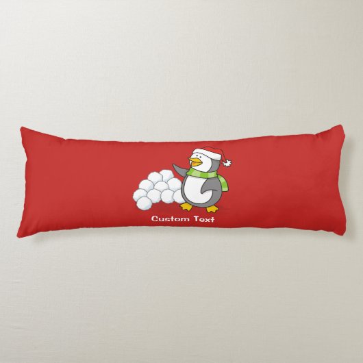雪玉を振るクリスマスペンギン ボディピロー (正面)