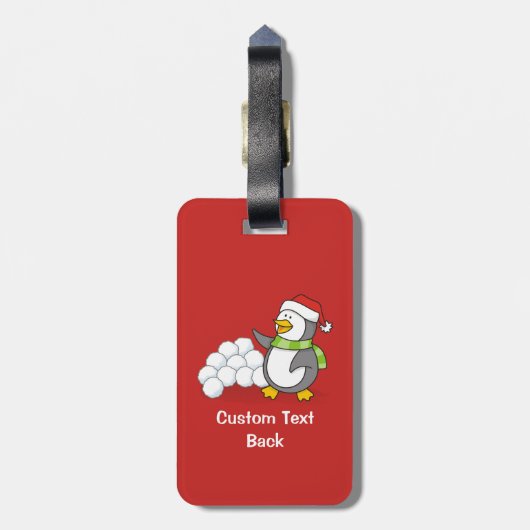 雪玉を振るクリスマスペンギン ラゲッジタグ (裏面縦)