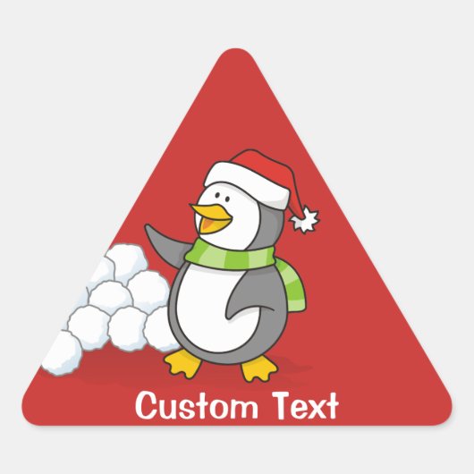 雪玉を振るクリスマスペンギン 三角形シール (正面)