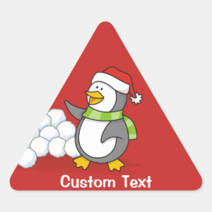雪玉を振るクリスマスペンギン 三角形シール