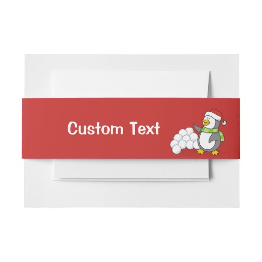 雪玉を振るクリスマスペンギン 招待状ベリーバンド (正面例)