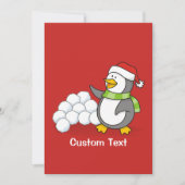 雪玉を振るクリスマスペンギン 招待状 (正面)