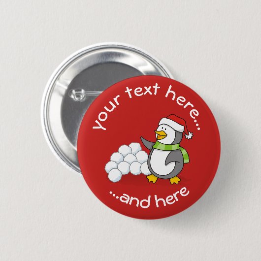 雪玉を振るクリスマスペンギン 缶バッジ (正面&裏面)