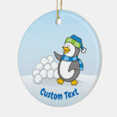 雪玉を振るリトルペンギン セラミックオーナメント (左)