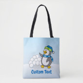 雪玉を振る小さなペンギンのトートバッグ トートバッグ (正面)