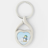 雪玉を振る小さなペンギン キーホルダー (正面)