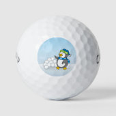 雪玉を振る小さなペンギン ゴルフボール (正面)
