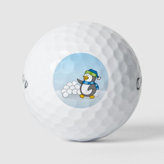 雪玉を振る小さなペンギン ゴルフボール (正面)