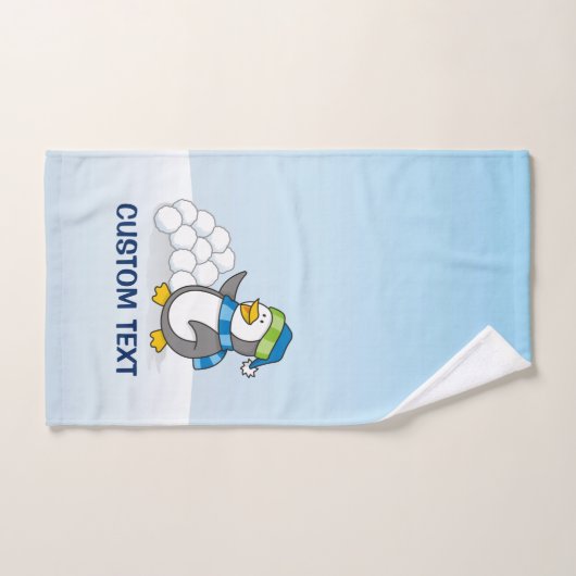 雪玉を振る小さなペンギン バスタオルセット (ハンドタオル)