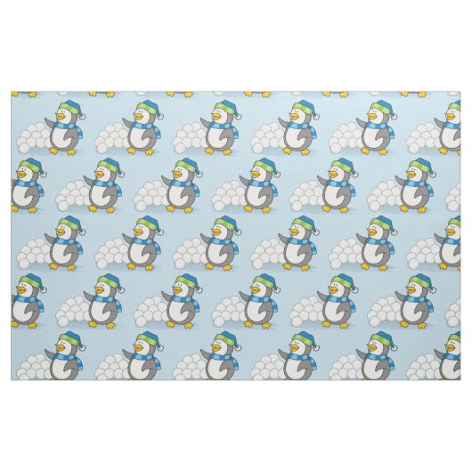 雪玉を振る小さなペンギン ファブリック (ファットクウォーター)