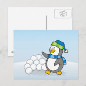 雪玉を振る小さなペンギン ポストカード (正面/裏面)