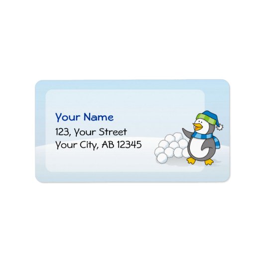 雪玉を振る小さなペンギン ラベル (正面)
