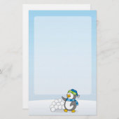 雪玉を振る小さなペンギン 便箋 (正面/裏面)