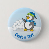 雪玉を振る小さなペンギン 缶バッジ (正面)