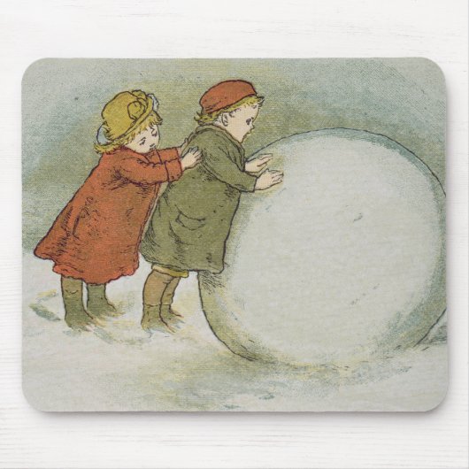 雪玉を転がっている子供 マウスパッド (正面)