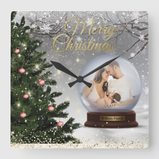 雪玉モノグラム名家族 スクエア壁時計 (正面)