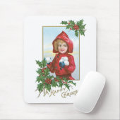 雪玉付きハッピークリスマスガール マウスパッド (マウス)