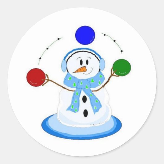 雪玉投げ雪だるま ラウンドシール (正面)