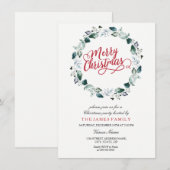 雪白のリース メリー ファミリー クリスマス パーティー 招待状 (正面/裏面)