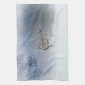 雪皿タオルに飾られた美しい鹿とカケス キッチンタオル (縦)
