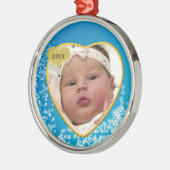 雪空青赤ちゃんの初めてのクリスマス写真ハート メタルオーナメント (左)