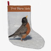 雪素晴らしの中のアメリカンロビン ラージクリスマスストッキング (正面)