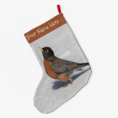 雪素晴らしの中のアメリカンロビン ラージクリスマスストッキング (裏面 (吊り時))