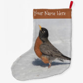 雪素晴らしの中のアメリカンロビン ラージクリスマスストッキング (裏面)