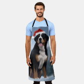雪素晴らしの中のスイスの山犬 エプロン (着用した状態)