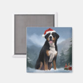 雪素晴らしの中のスイスの山犬 マグネット (正面/裏面)