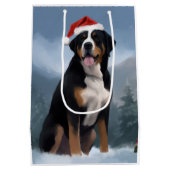 雪素晴らしの中のスイスの山犬 ミディアムペーパーバッグ (裏面)