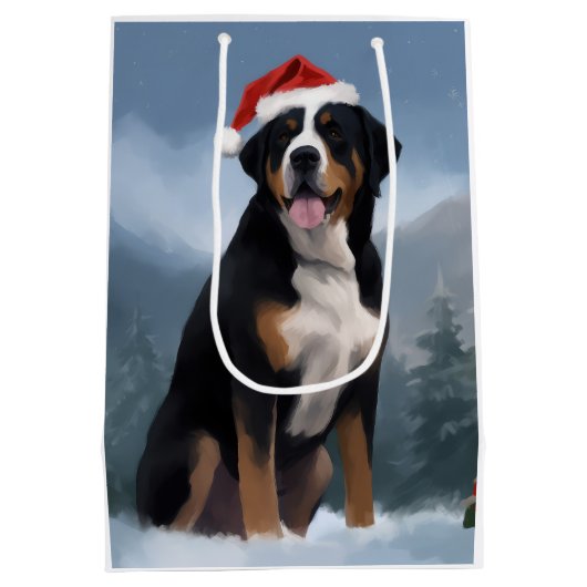 雪素晴らしの中のスイスの山犬 ミディアムペーパーバッグ (裏面)