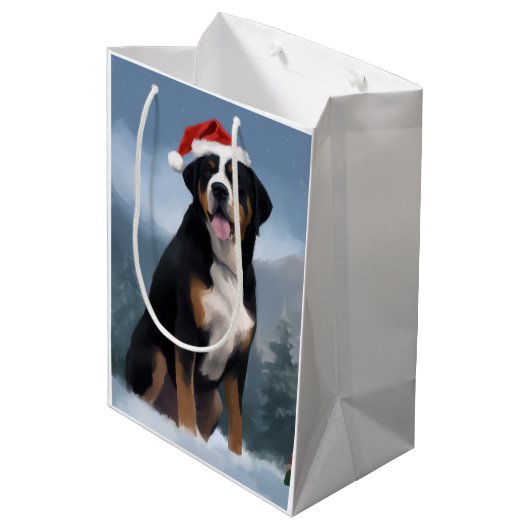 雪素晴らしの中のスイスの山犬 ミディアムペーパーバッグ (裏面アングル)