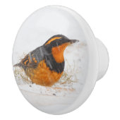 雪素晴らしの日に多様なツグミのソングバード セラミックノブ (右)