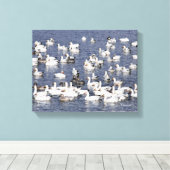 雪素晴らしガチョウの群れビーチ キャンバスプリント (インサイチュ (ウッドフロア))