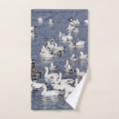 雪素晴らしガチョウの群れビーチ バスタオルセット (ハンドタオル)