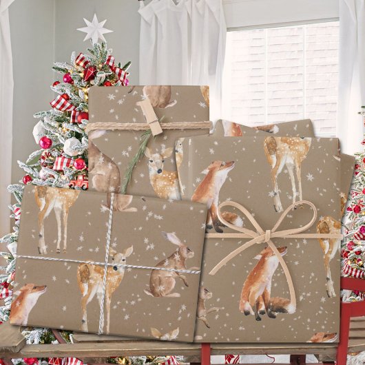 雪素朴のエレガント多い冬の動物を一緒に ラッピングペーパーシート