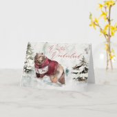 雪素朴の中にクマの冬 カード (黄色い花)