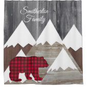 雪素朴山レッドブラックバッファローチェックベア シャワーカーテン (正面)