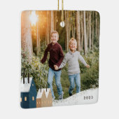 雪素朴村シーンフォトセラミックオーナメント セラミックオーナメント (右)