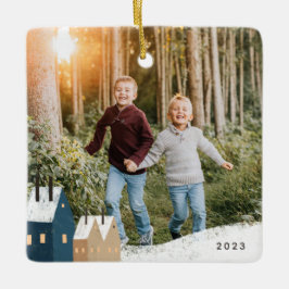 雪素朴村シーンフォトセラミックオーナメント セラミックオーナメント