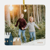 雪素朴村シーンフォトセラミックオーナメント