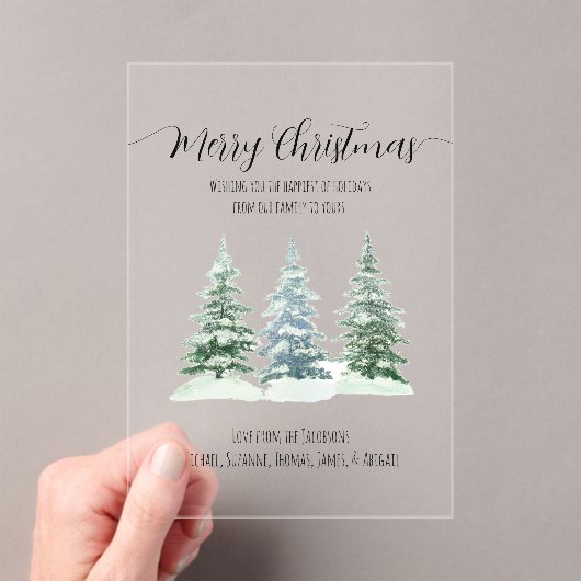 雪素朴松メリークリスマスカード アクリル招待状 (インサイチュ (ポータブル))
