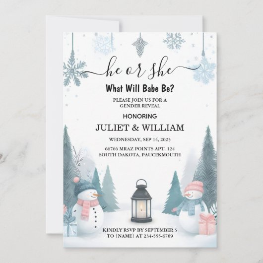 雪素朴氷の冷たい冬のジェンダーが明らかにする 招待状 (正面)