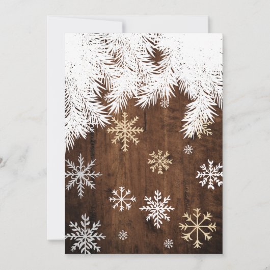 雪素朴片の木の冬のクリスマ結婚ス 招待状 (裏面)