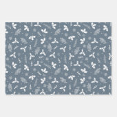 雪素朴片を積み上げカントリーブルーのホリー ラッピングペーパーシート (正面3)